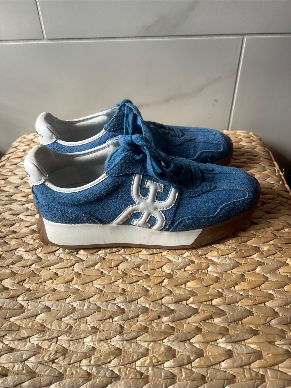 Sam Edelman Blue Suede Platform Lace-Up Sneakers with White Trim size 7
